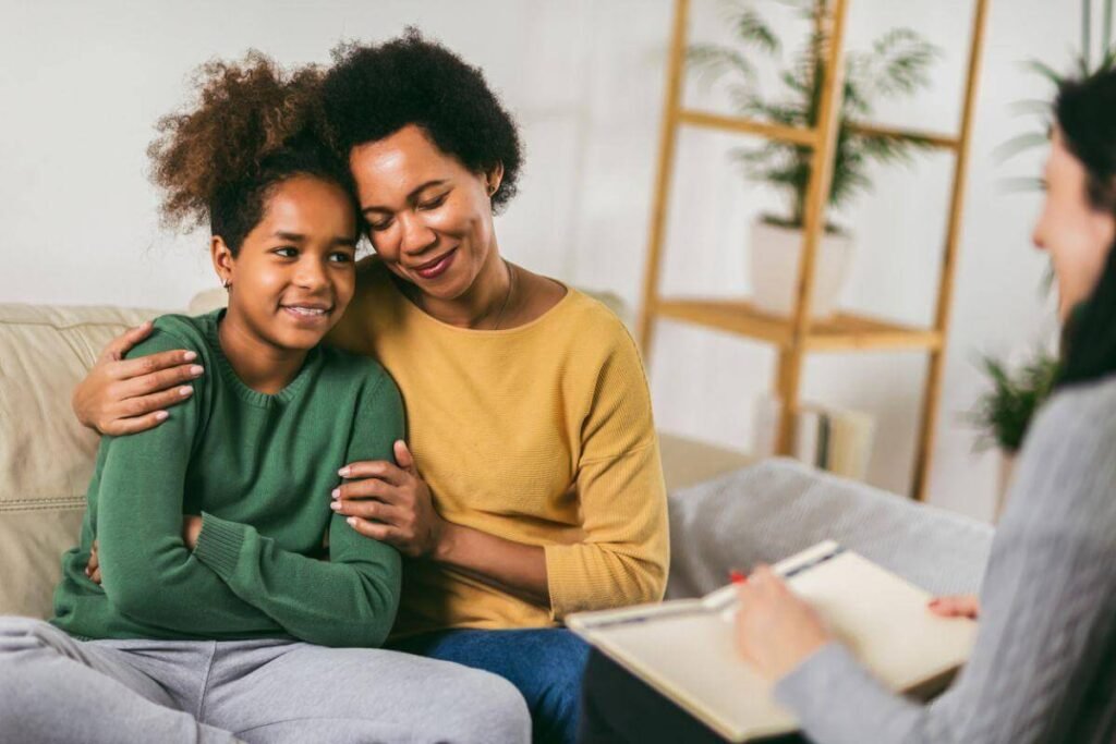 Parent receiving emotional support from a psychologist